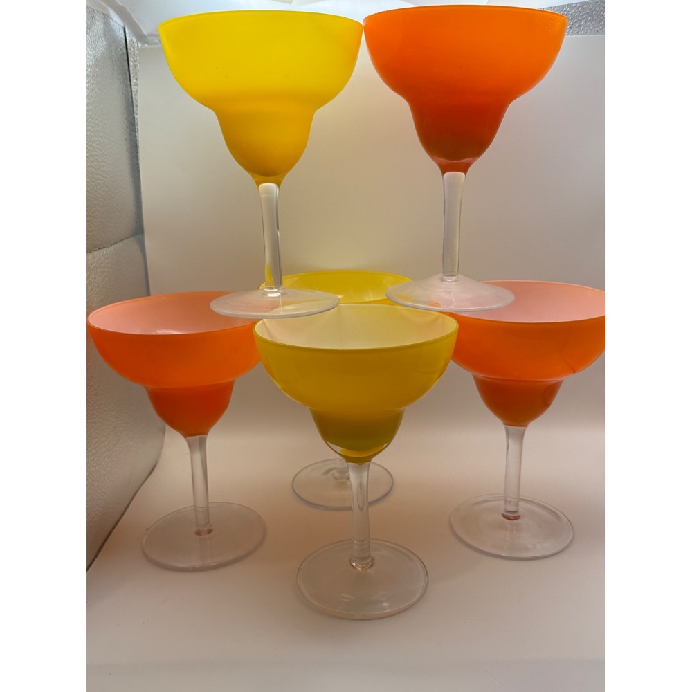 Vtg Crate & Barrel Margarita Glasses Yellow and Orange Cased‎ Glass Set of
